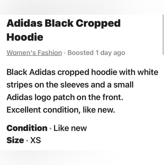Adidas Cropped Black Hoodie - Picture 4 of 4